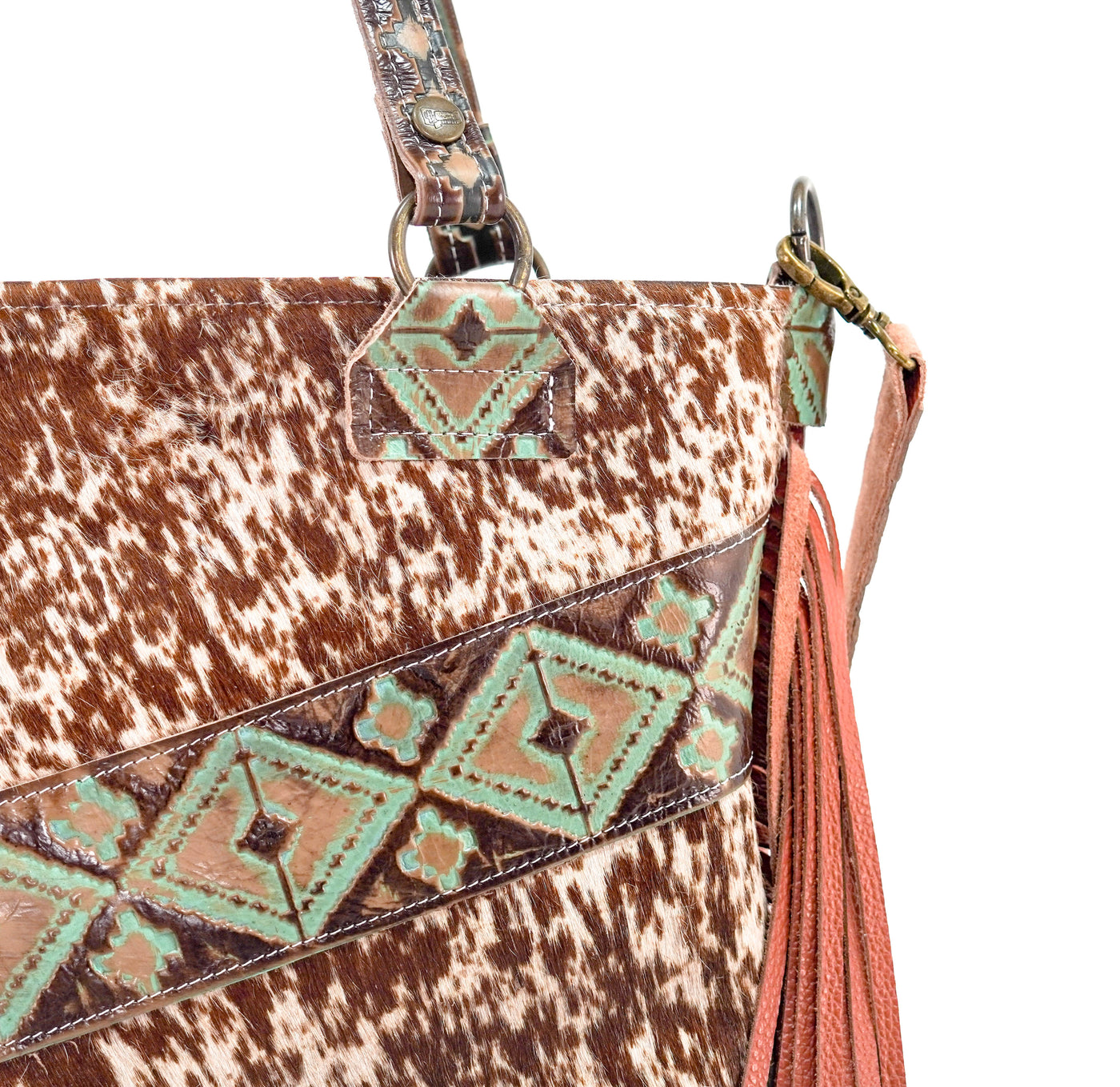 Taylor - Longhorn w/ Turquoise Navajo-Taylor-Western-Cowhide-Bags-Handmade-Products-Gifts-Dancing Cactus Designs