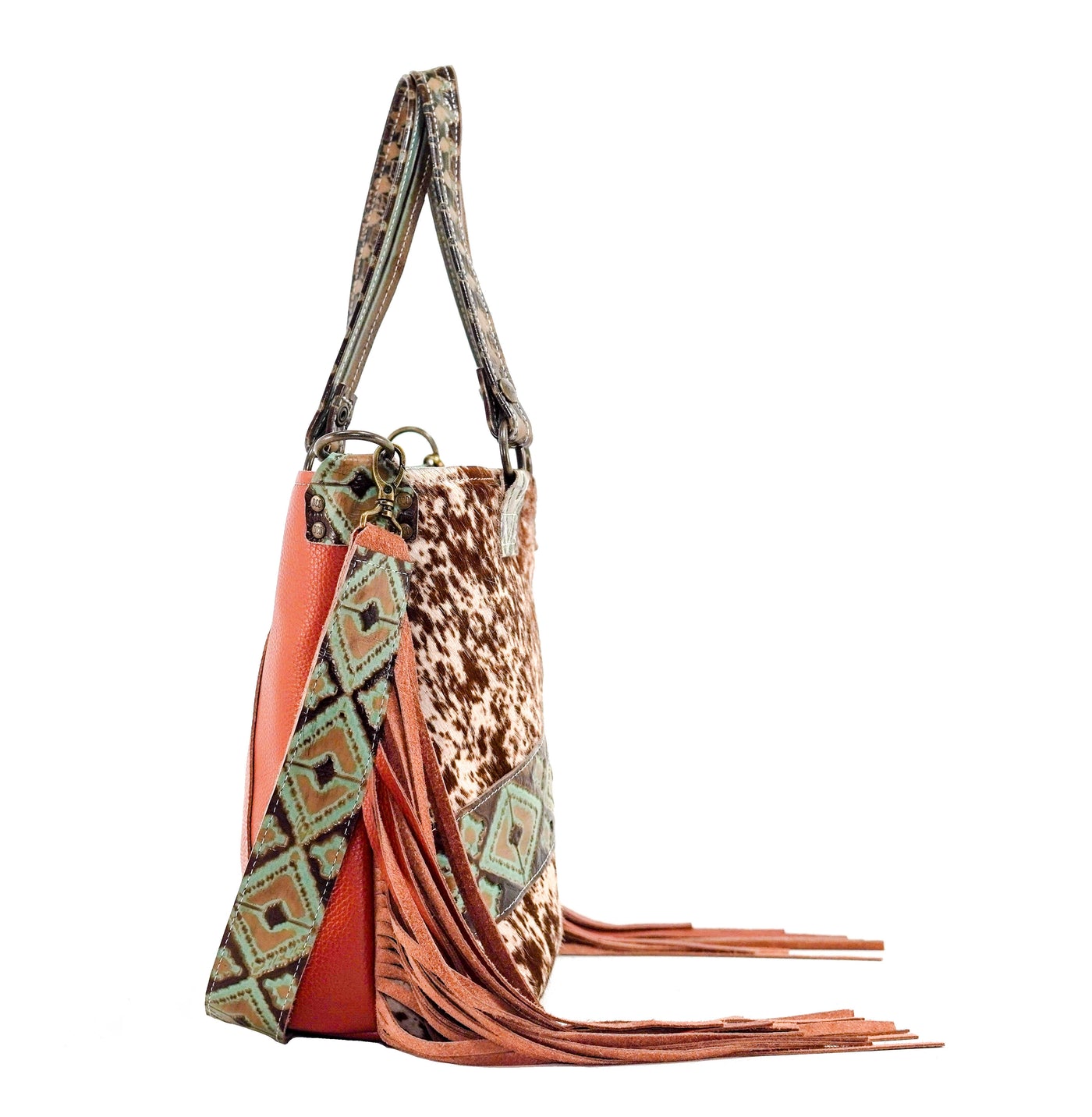 Taylor - Longhorn w/ Turquoise Navajo-Taylor-Western-Cowhide-Bags-Handmade-Products-Gifts-Dancing Cactus Designs