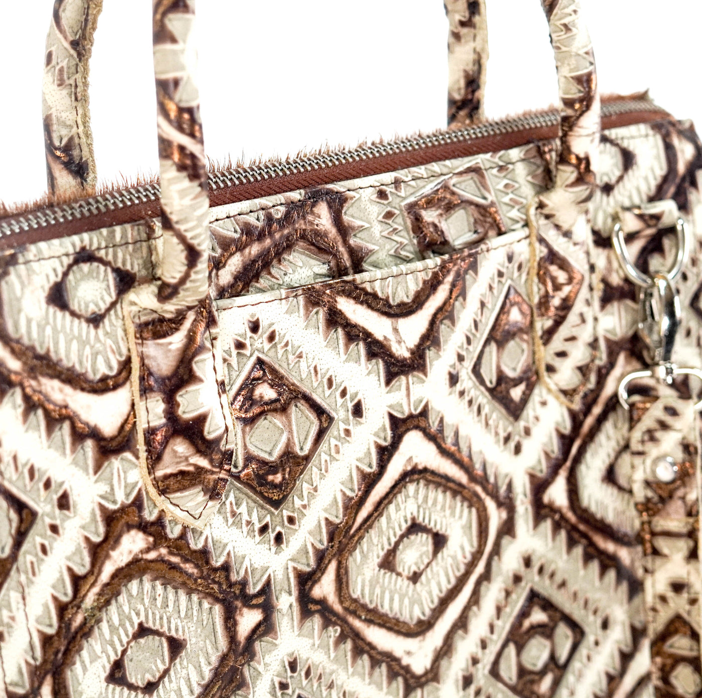 The Opry - Longhorn w/ Ivory & Bronze Aztec-The Opry-Western-Cowhide-Bags-Handmade-Products-Gifts-Dancing Cactus Designs