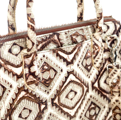 The Opry - Longhorn w/ Ivory & Bronze Aztec-The Opry-Western-Cowhide-Bags-Handmade-Products-Gifts-Dancing Cactus Designs