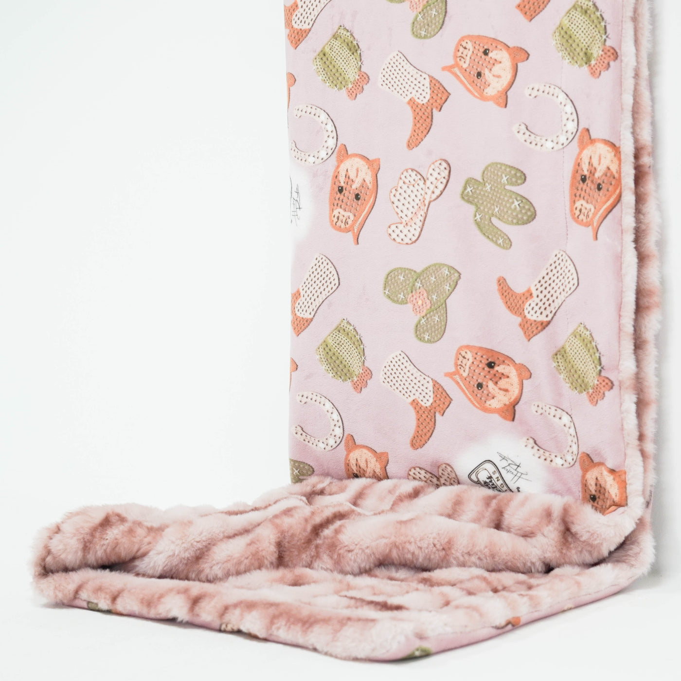 Travel/Youth Sized Minky Blanket - Dusty Rose Milan w/ Nice N' Knit-Travel/Youth Sized Minky Blanket-Western-Cowhide-Bags-Handmade-Products-Gifts-Dancing Cactus Designs