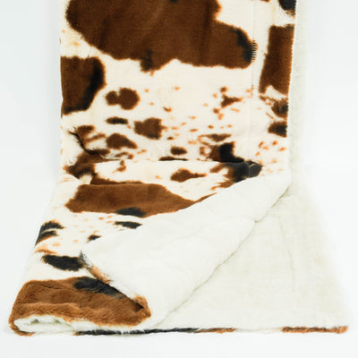 Travel/Youth Sized Minky Blanket - Eggshell Sydney w/ Mudpie Cowprint-Travel/Youth Sized Minky Blanket-Western-Cowhide-Bags-Handmade-Products-Gifts-Dancing Cactus Designs