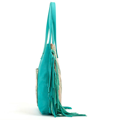 Trisha - All Embossed w/ Turquoise Feathers-Trisha-Western-Cowhide-Bags-Handmade-Products-Gifts-Dancing Cactus Designs