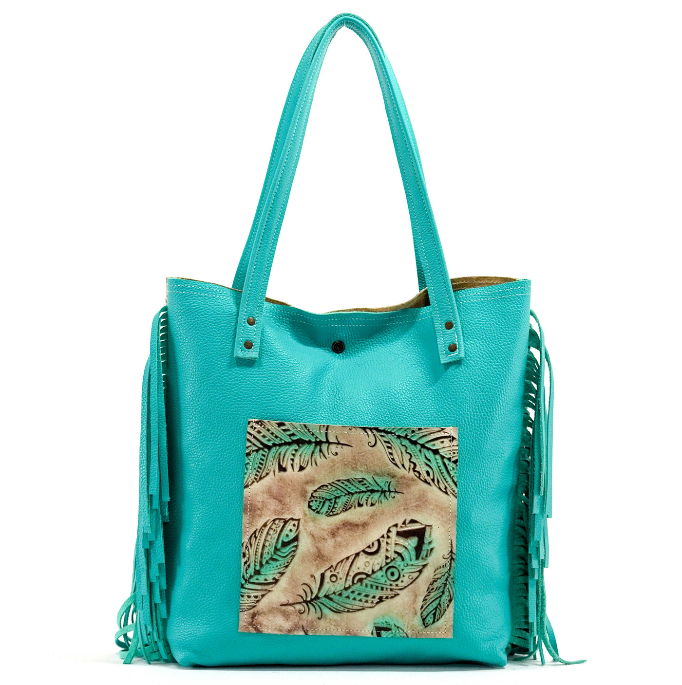 Trisha - All Embossed w/ Turquoise Feathers-Trisha-Western-Cowhide-Bags-Handmade-Products-Gifts-Dancing Cactus Designs