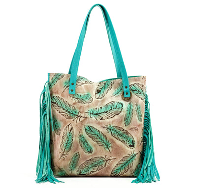 Trisha - All Embossed w/ Turquoise Feathers-Trisha-Western-Cowhide-Bags-Handmade-Products-Gifts-Dancing Cactus Designs