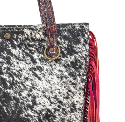 Trisha - Black & White w/ No Embossed-Trisha-Western-Cowhide-Bags-Handmade-Products-Gifts-Dancing Cactus Designs