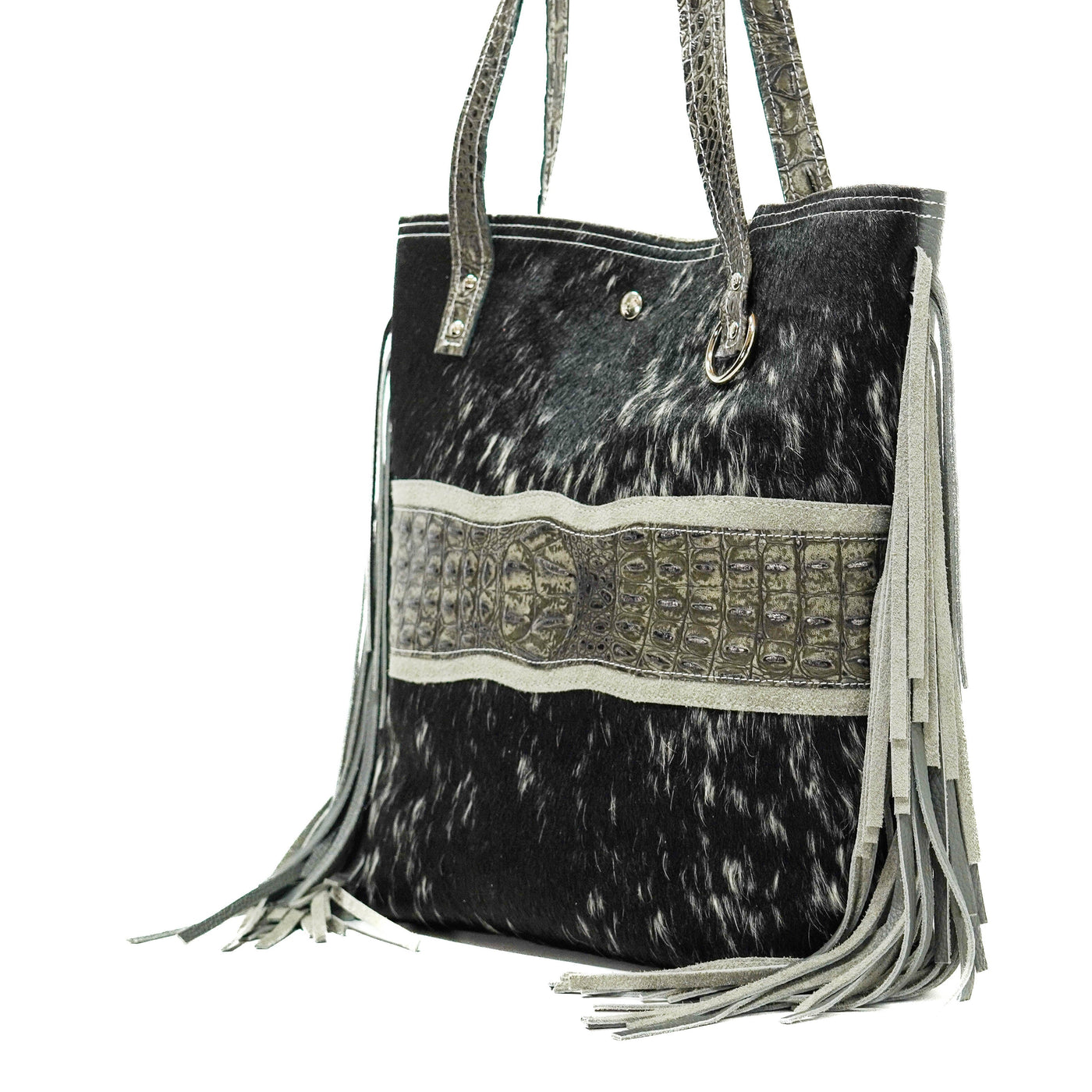 Trisha - Salt/Pepper w/ Smokeshow Croc-Trisha-Western-Cowhide-Bags-Handmade-Products-Gifts-Dancing Cactus Designs