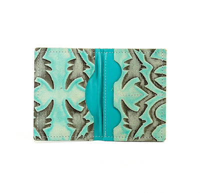 Waylon Wallet - All Embossed w/ Mint Laredo-Waylon Wallet-Western-Cowhide-Bags-Handmade-Products-Gifts-Dancing Cactus Designs