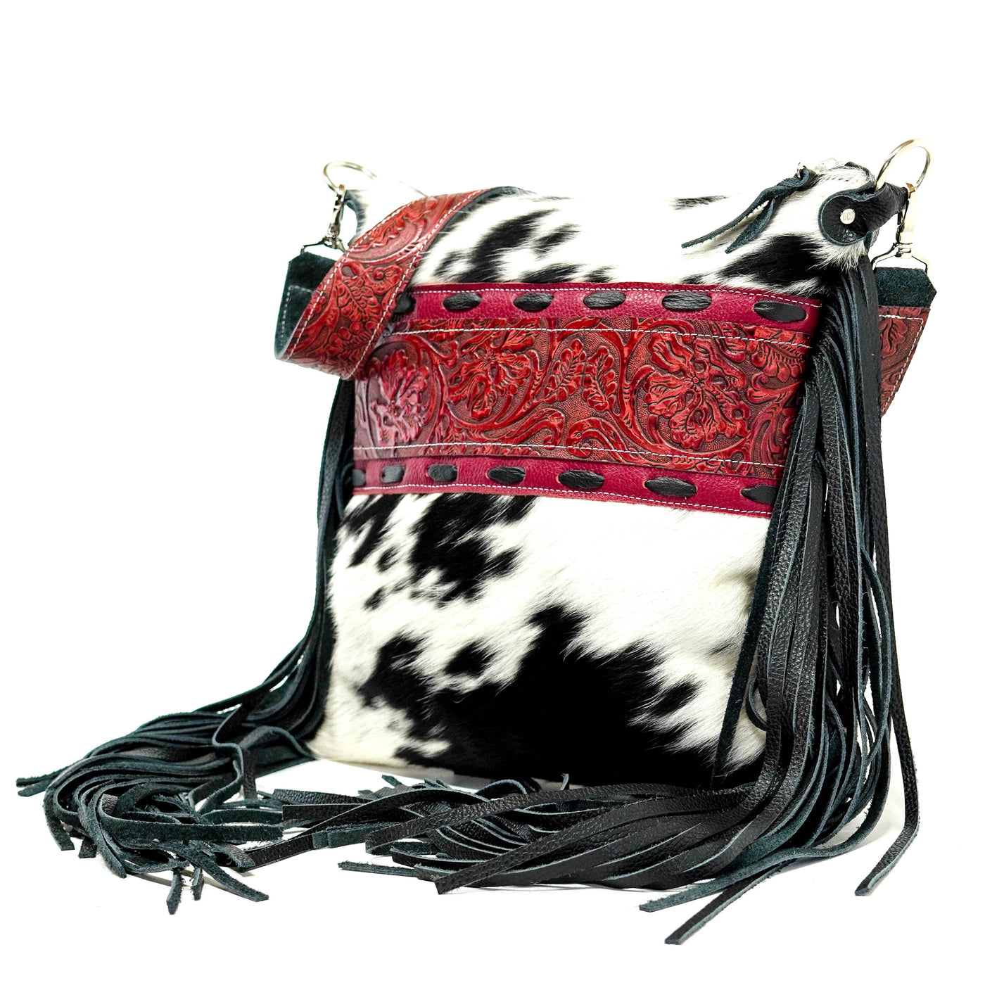 Wynonna - Black & White w/ Red Tool-Wynonna-Western-Cowhide-Bags-Handmade-Products-Gifts-Dancing Cactus Designs