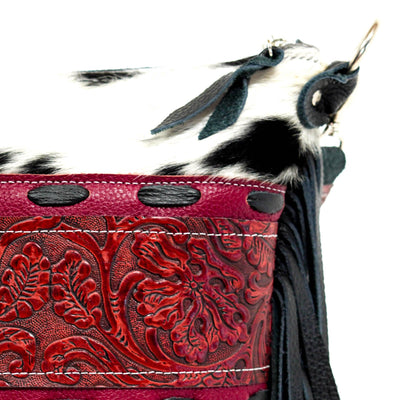 Wynonna - Black & White w/ Red Tool-Wynonna-Western-Cowhide-Bags-Handmade-Products-Gifts-Dancing Cactus Designs