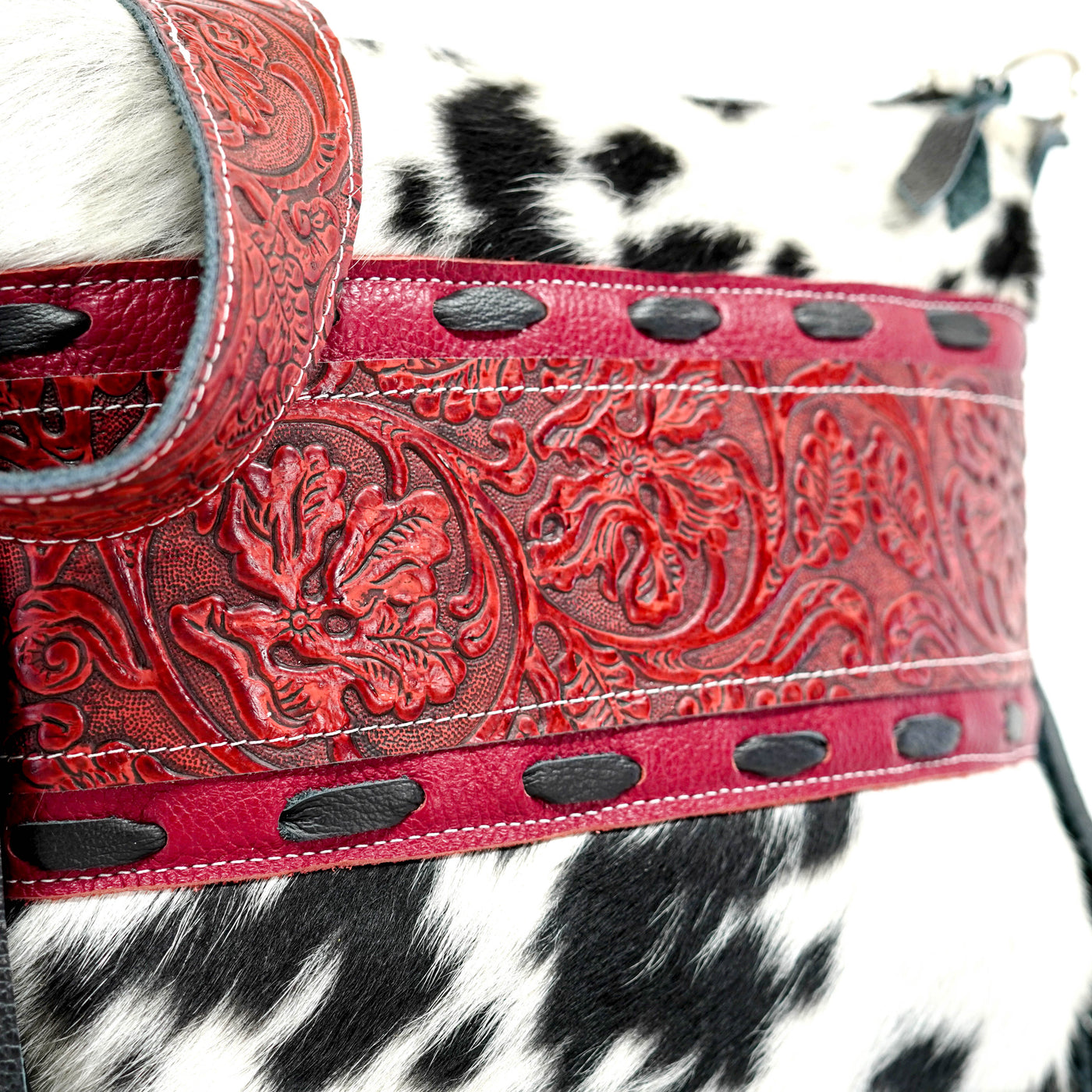 Wynonna - Black & White w/ Red Tool-Wynonna-Western-Cowhide-Bags-Handmade-Products-Gifts-Dancing Cactus Designs