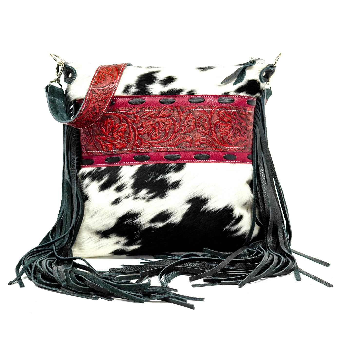 Wynonna - Black & White w/ Red Tool-Wynonna-Western-Cowhide-Bags-Handmade-Products-Gifts-Dancing Cactus Designs