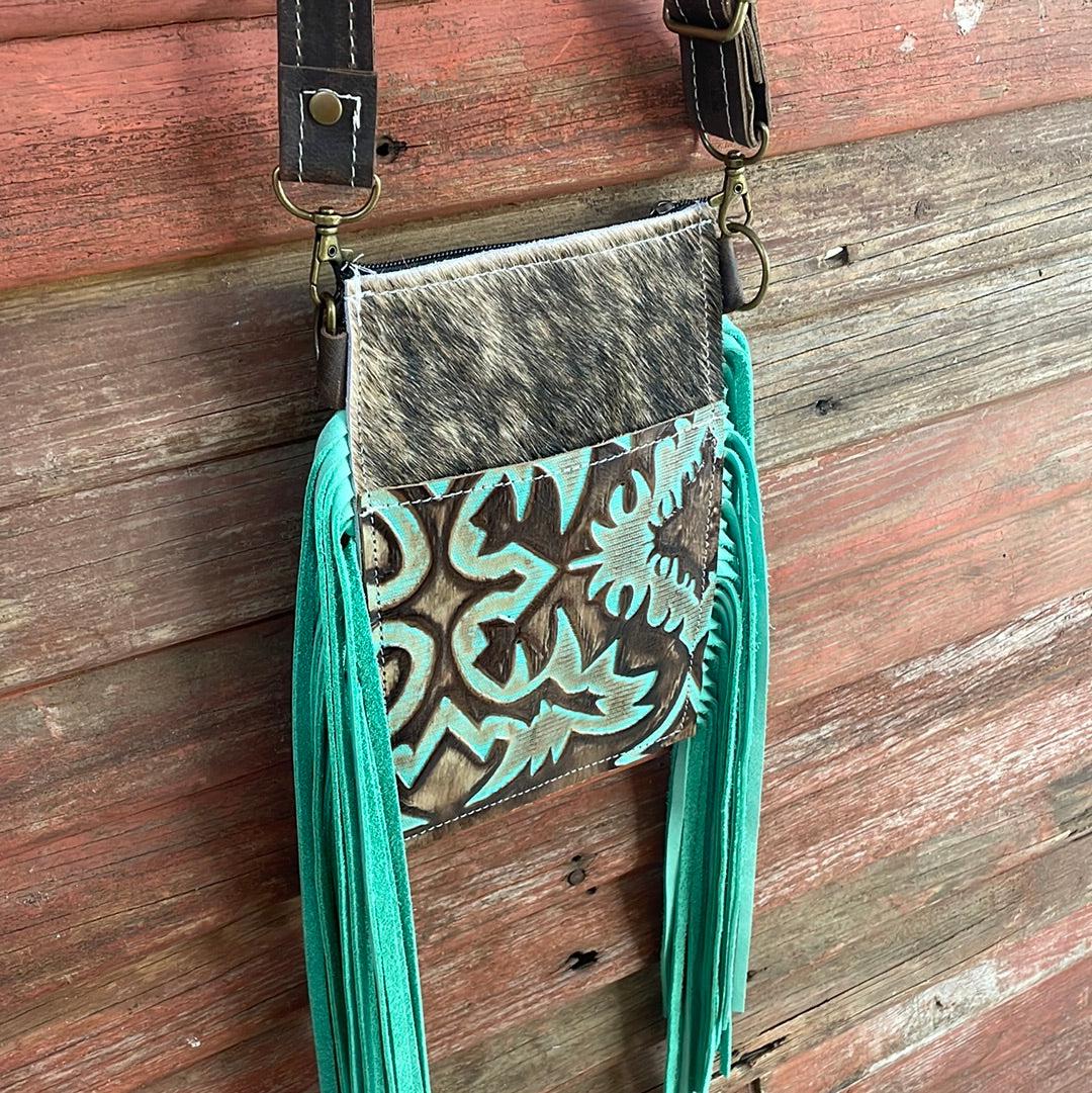 023 Carrie - Brindle w/ Turquoise Laredo-Carrie-Western-Cowhide-Bags-Handmade-Products-Gifts-Dancing Cactus Designs