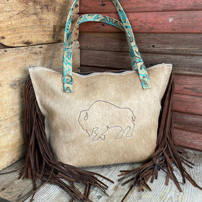 040 June - Palomino w/ Agave Laredo & Buffalo Design-June-Western-Cowhide-Bags-Handmade-Products-Gifts-Dancing Cactus Designs