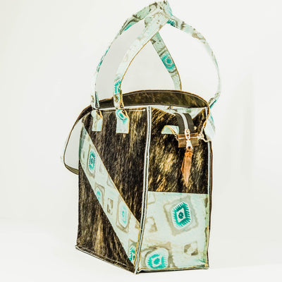 Clerk - Dark Brindle w/ Turquoise Sand Aztec-Clerk-Western-Cowhide-Bags-Handmade-Products-Gifts-Dancing Cactus Designs