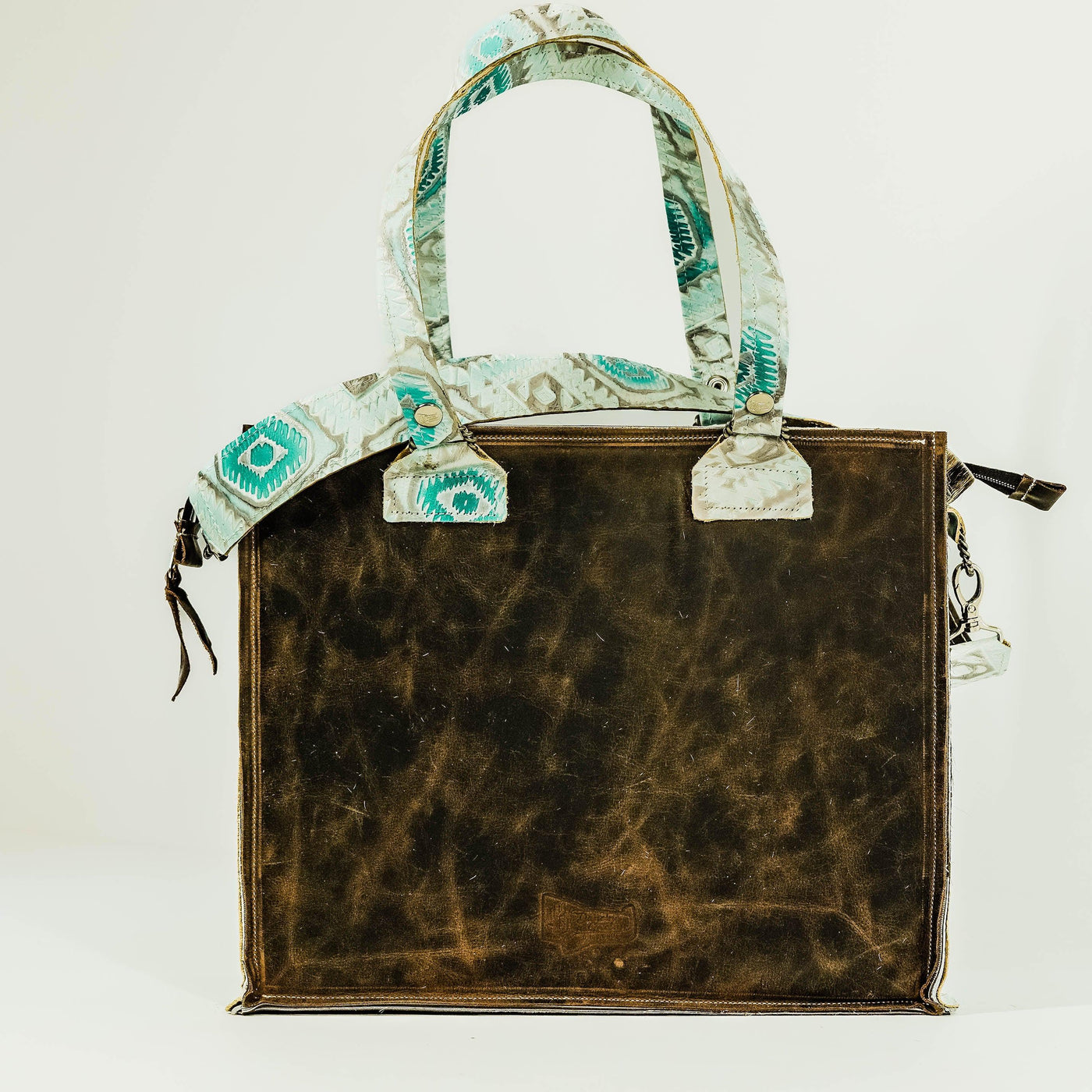 Clerk - Dark Brindle w/ Turquoise Sand Aztec-Clerk-Western-Cowhide-Bags-Handmade-Products-Gifts-Dancing Cactus Designs