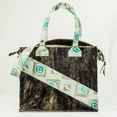 Clerk - Dark Brindle w/ Turquoise Sand Aztec-Clerk-Western-Cowhide-Bags-Handmade-Products-Gifts-Dancing Cactus Designs