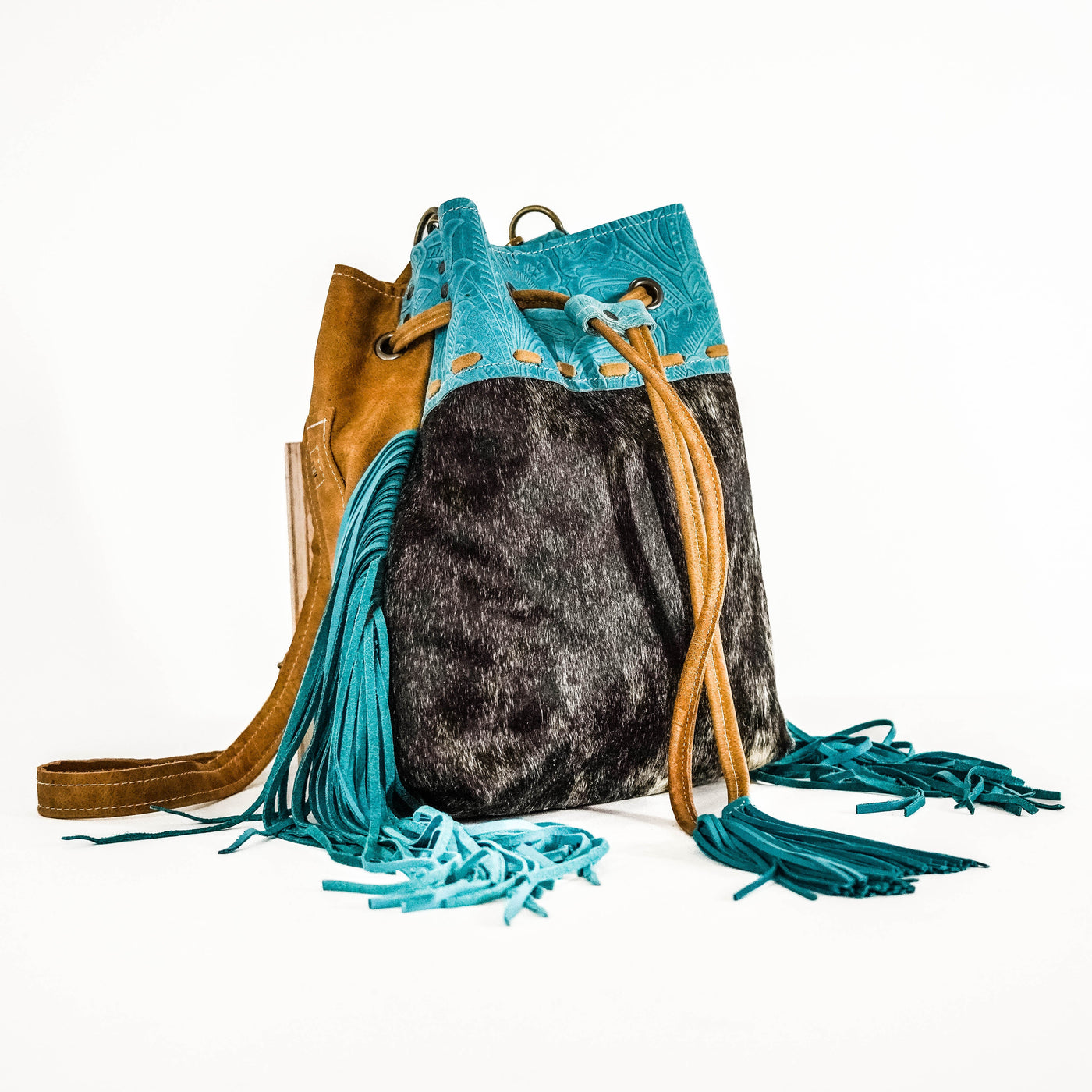 Gabby - Oil Spot w/ Turquoise Denver Tool-Gabby-Western-Cowhide-Bags-Handmade-Products-Gifts-Dancing Cactus Designs